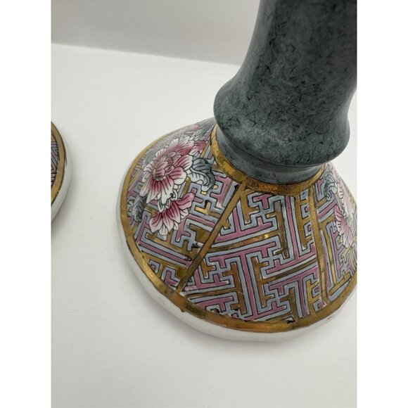 Vintage Hand Painted Chinoiserie Floral Trinket Dish & Matching Candle Sticks! - Picture 6 of 14